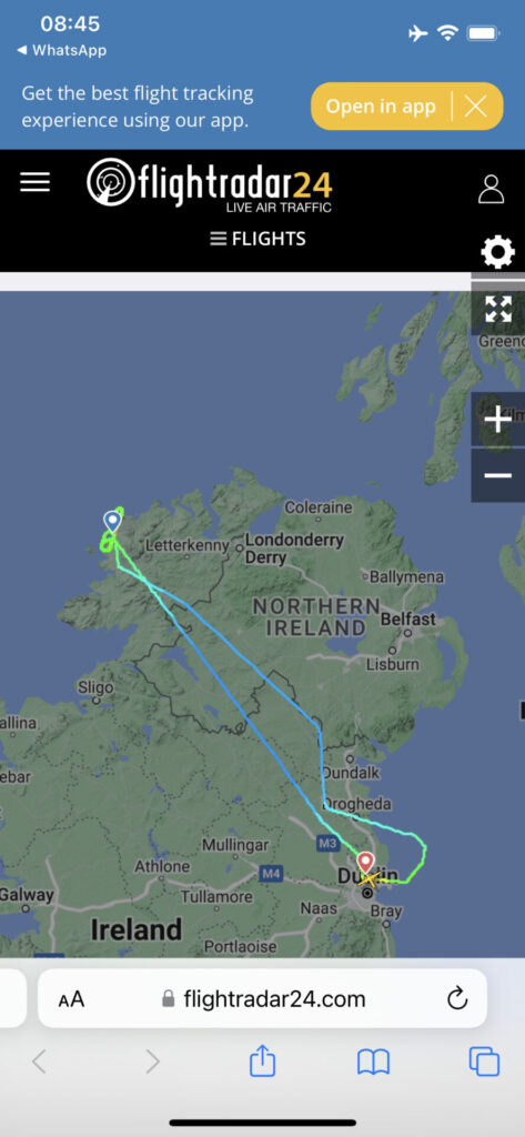 As Dad captured from ​https://www.flightradar24.com/​ at 8.45pm in the disappointment of non-arrival (!) on Monday 1 May.